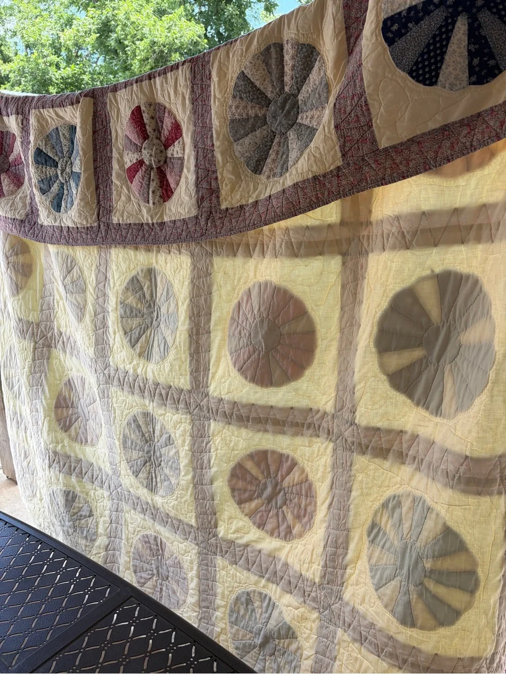 Vintage Handmade Dresden Plate Quilt - 84x85-Cottagecore Floral Patchwork Quilt